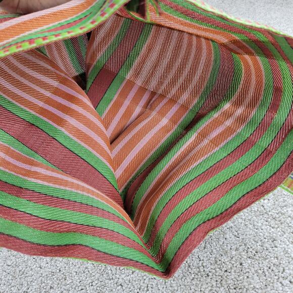 Dosa Grocery Tote Bag 16" Green Striped Reusable Multipurpose Nylon Handbag - Picture 2 of 9